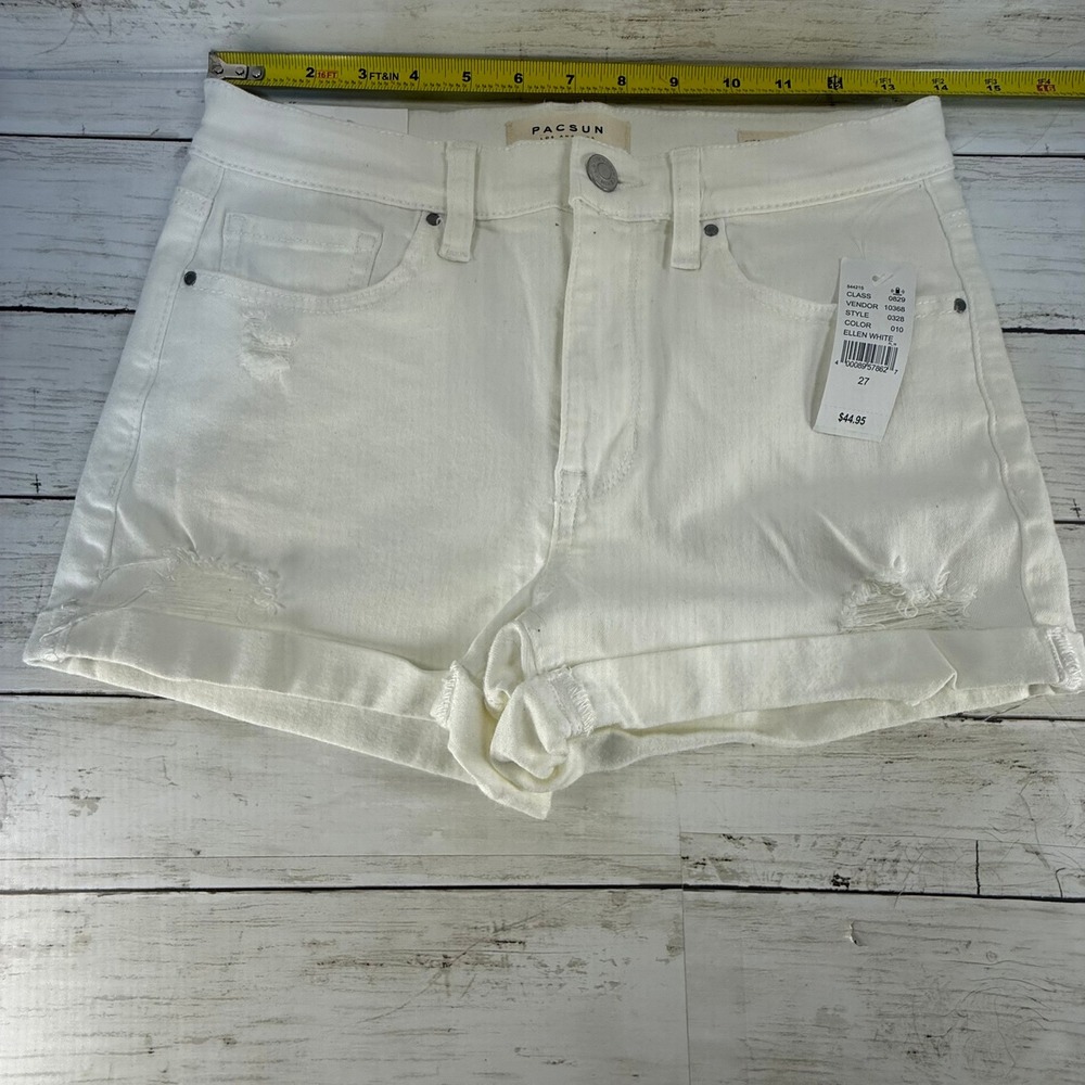 PacSun The Shortie White Distressed Denim Jean Shorts Size 27 Ellen White NWT
